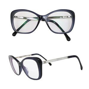 CHANEL CC Logo Reading Glasses Eye Ware 3328-H-A Plastic Navy Blue Italy 04RF423